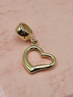 14KT Gold Dangling Empty Heart Charm for Bracelet